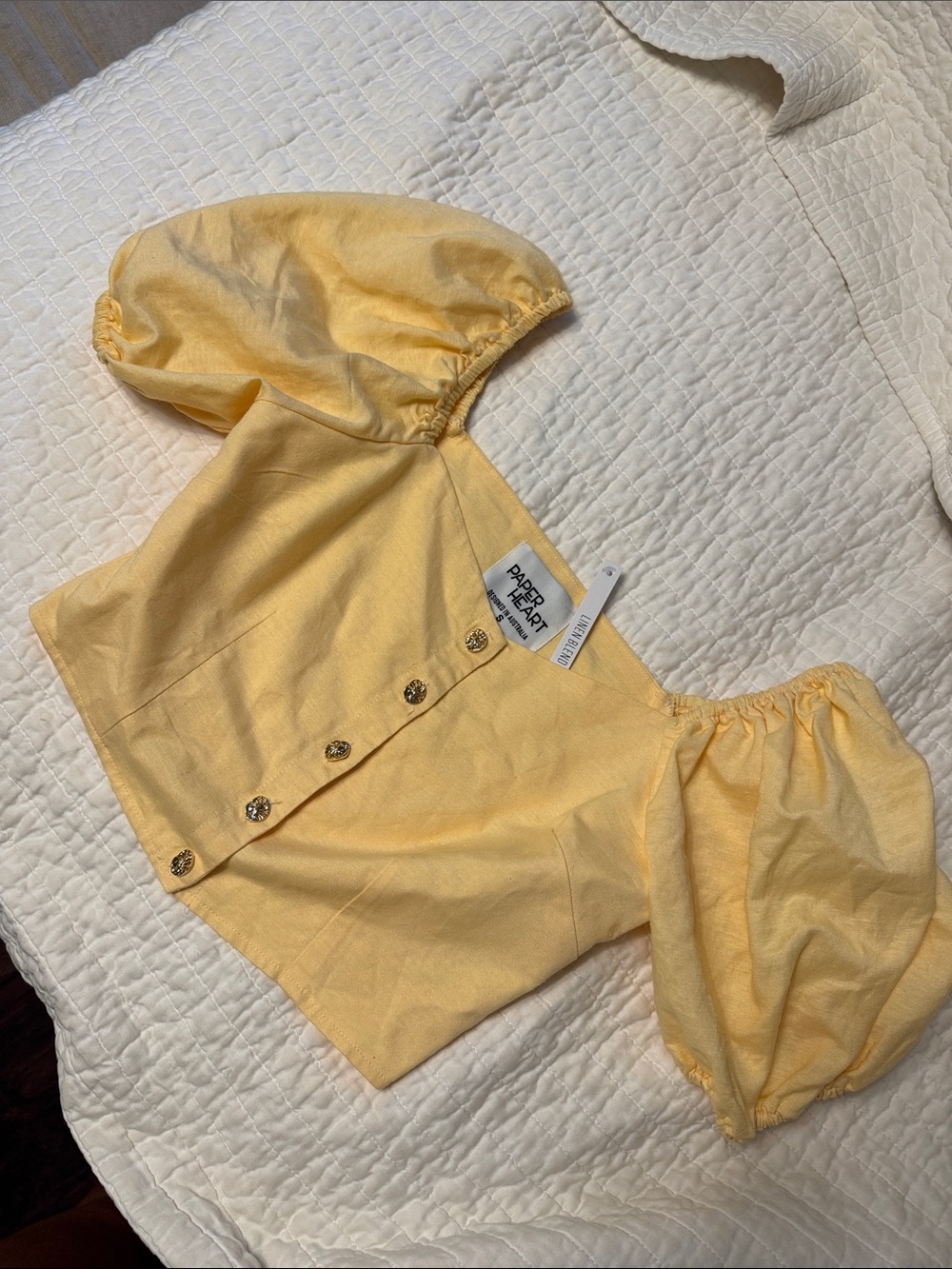 Paper Heart Yellow Puff Sleeve Crop Top
